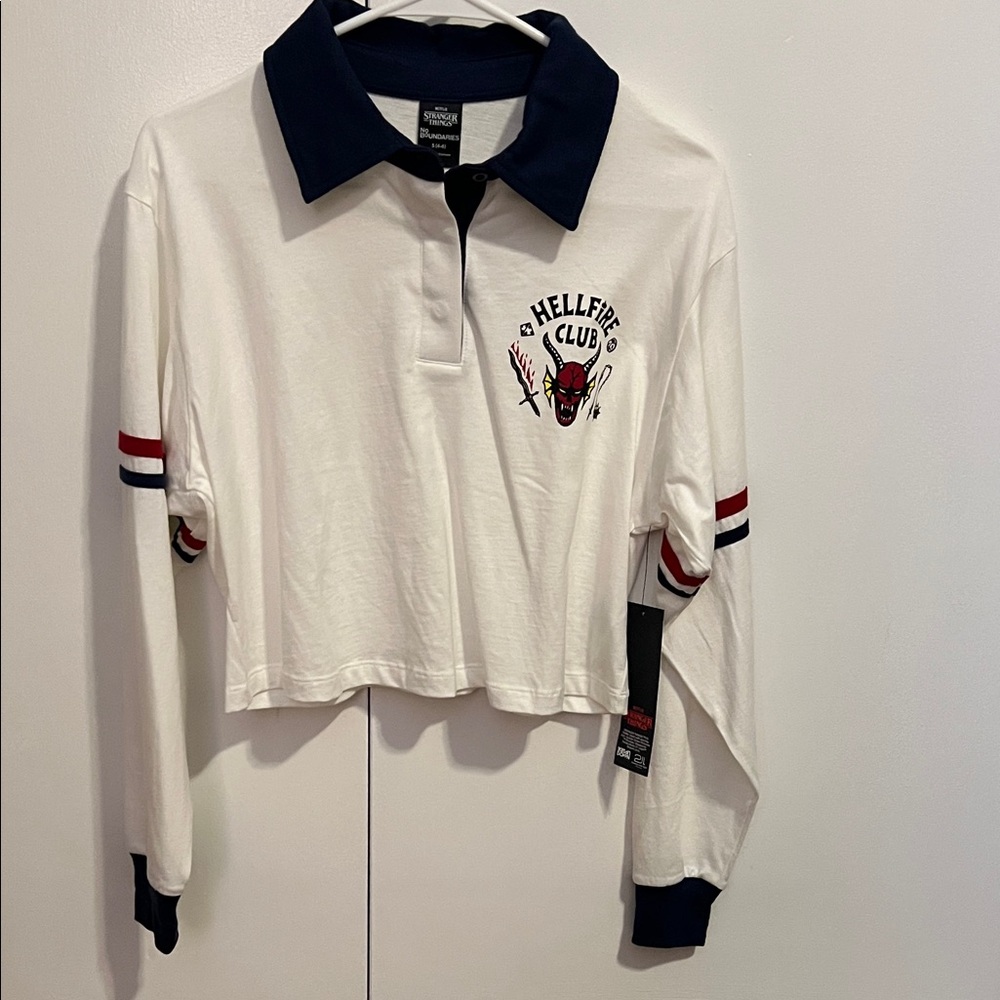 NWT cropped Stranger Things rugby polo